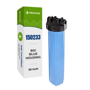 Pentair Pentek Big Blue 20" Whole House Water Filter Housing with Pressure Relief, 1" NPT Ports, 4.5" Cartridge, Model 150233, Blue/Black